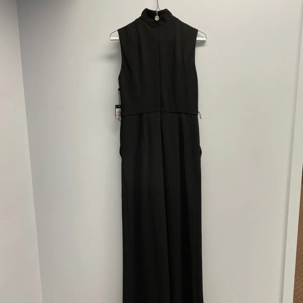 𝅺Tommy Hilfiger Women's Jumpsuit Black Size 2 Mock Neck Belted Button - Picture 9 of 9